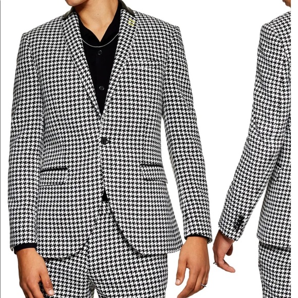 Topman Roe Skinny Fit Houndstooth Suit Jacket - Picture 1 of 16